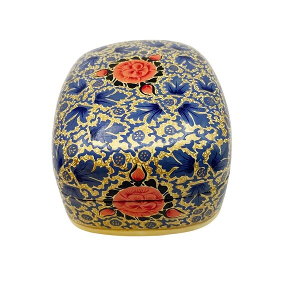 Vintage Indian Kashmiri Papier Mache Hand Painted Lacquer Floral Trinket Box - Picture 2 of 8
